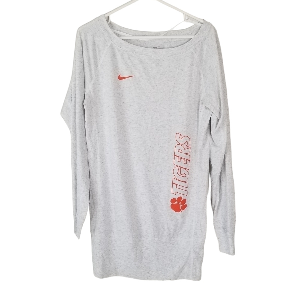 Nike Dri-fit Light Gray Long Sleeve Tunic Tee Clemson Tigers Logo Size S